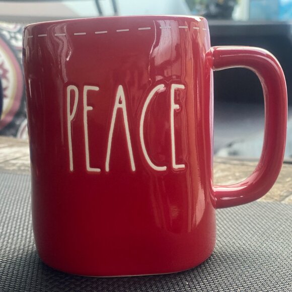 Rae Dunn Other - Rae Dunn Peace Red Mug & Black White Peace Scarf Set